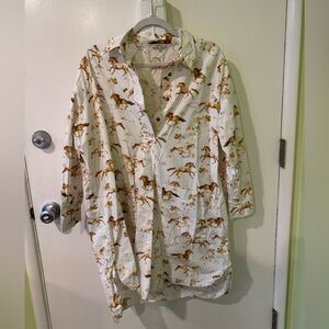 GANNI Horse Print Button-Up Shirt Dress With Pockets